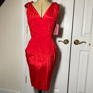 Vintage Sears Junior Dresses Red Sleeveless Midi Sheath: Size 7, Never Worn, USA